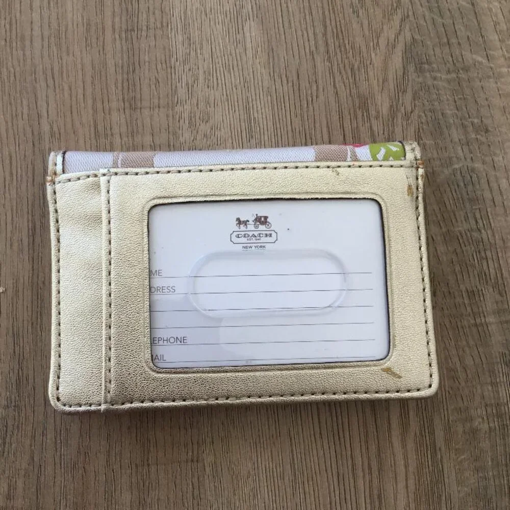Coach Floral Signature Canvas Card Case in Tan, Pink, Purple, Green